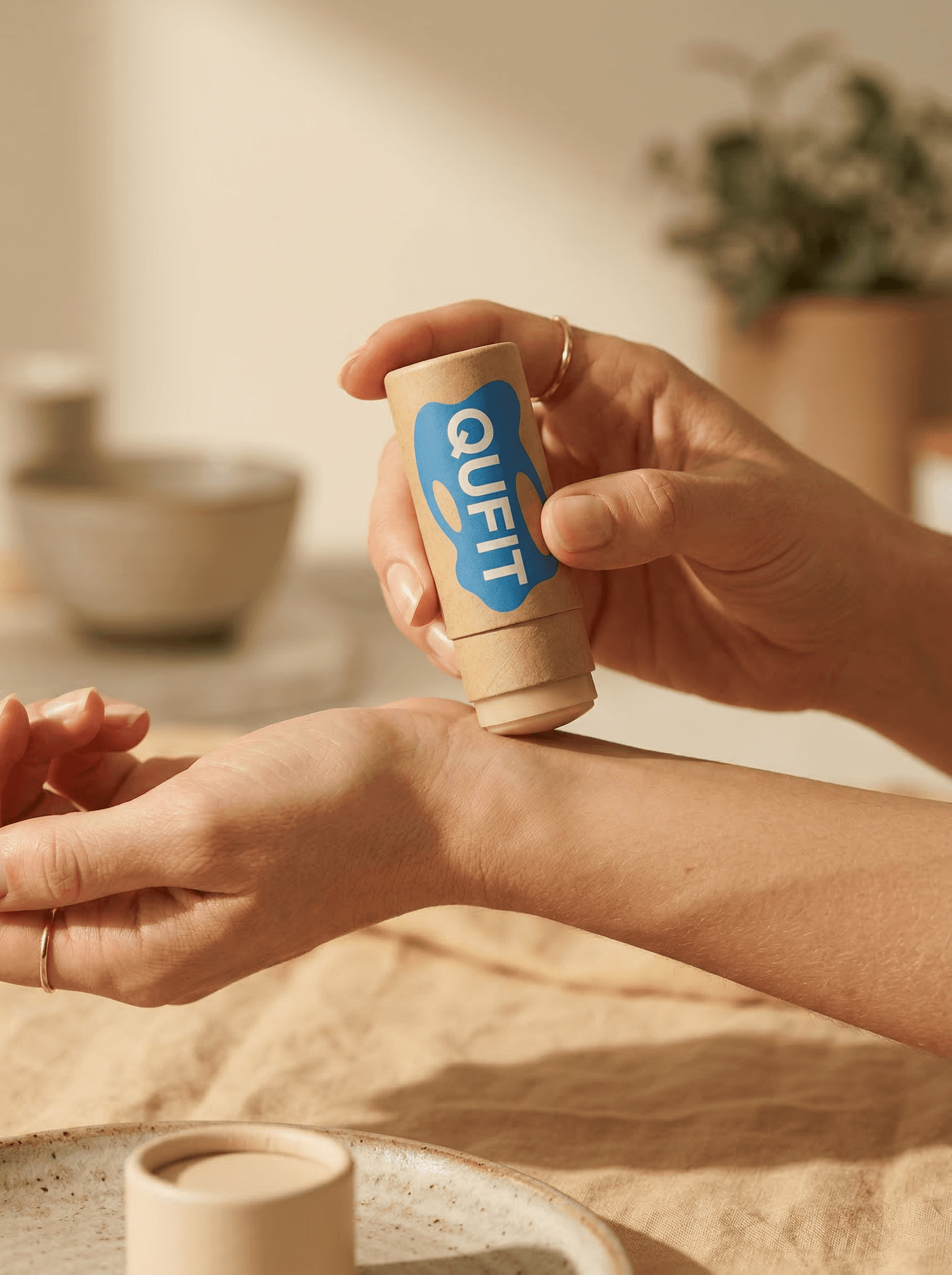 Applying Qufit Stick to wrist