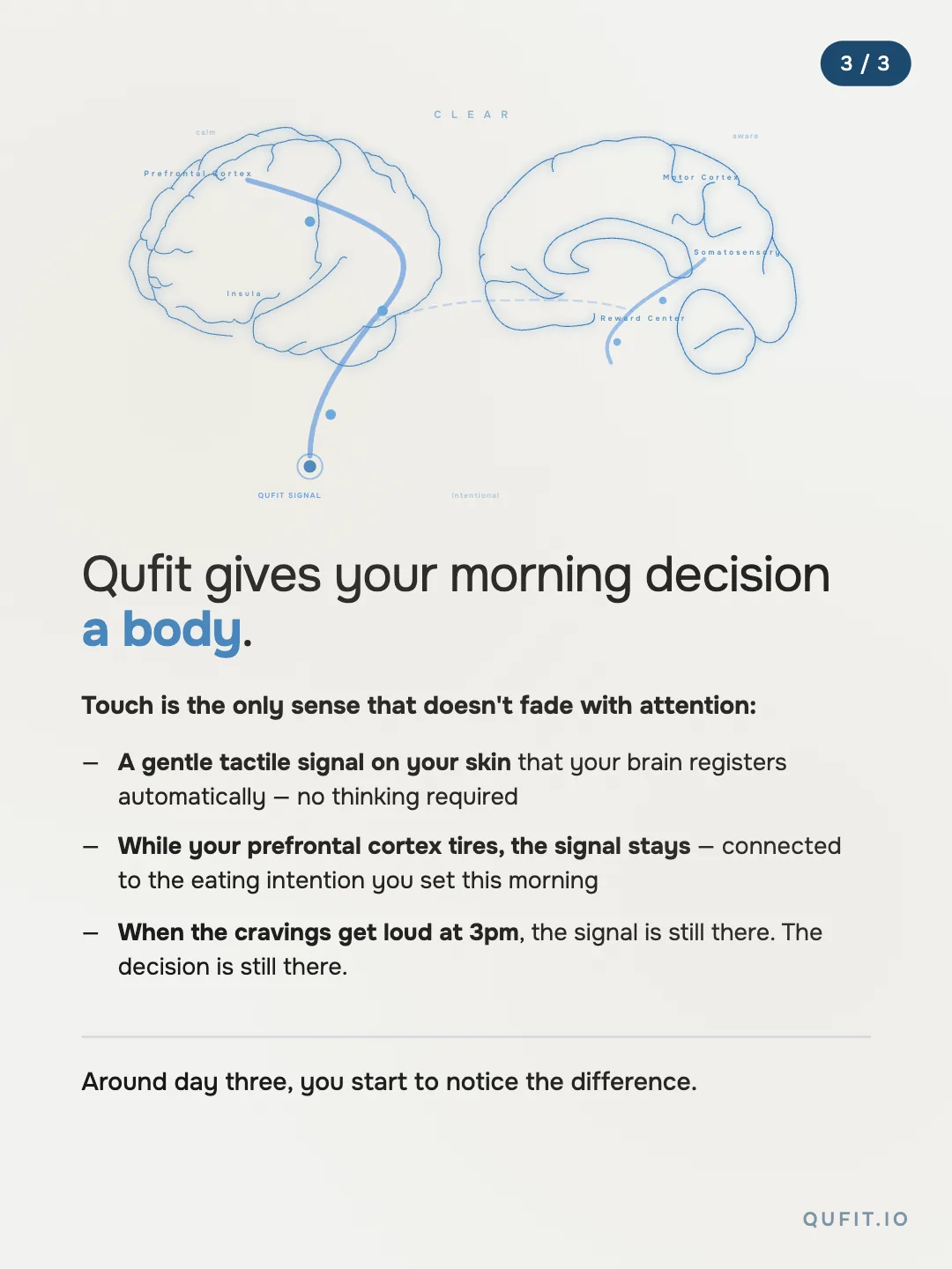 How Qufit works — a gentle cue on your skin all day